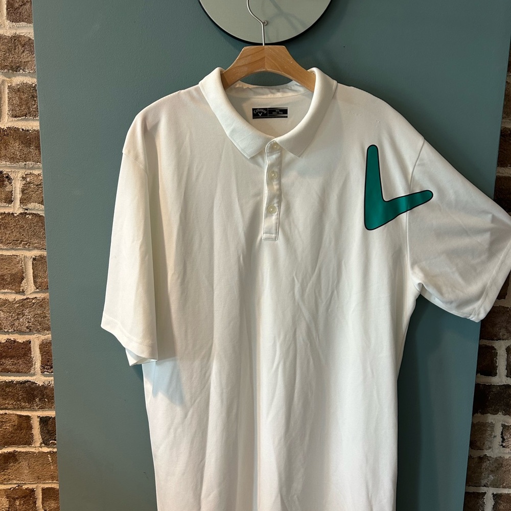 Callaway White Polo with Teal Chevron Accent - Men's Golf Shirt